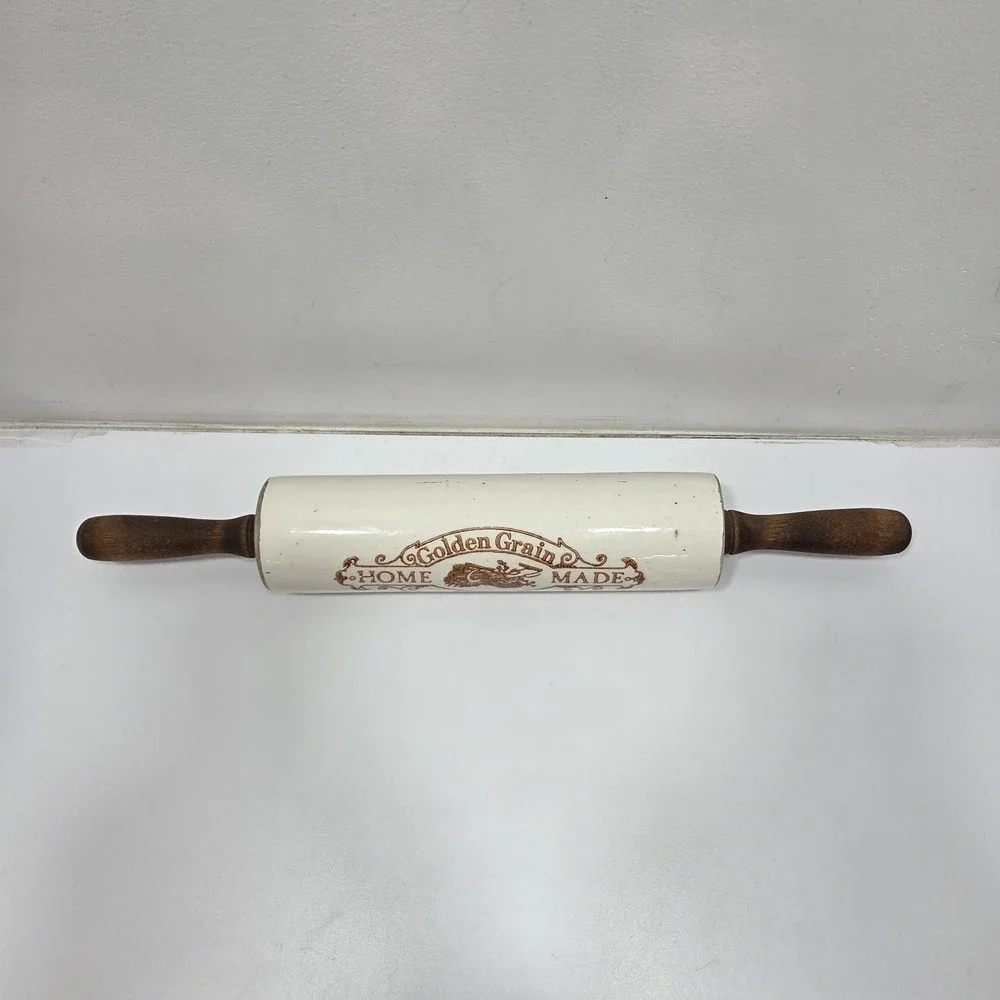 Golden Grain Ceramic Rolling Pin Advertising‎ With Wooden Handle